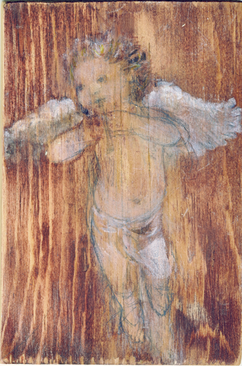 Silverpoint and Ink Drawing of an Angel on Wood