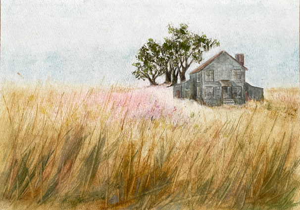 Drawing of a House in a Field