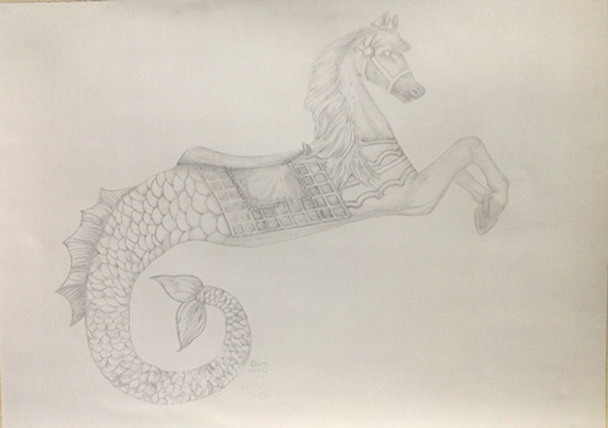 Silverpoint Drawing of a Seahorse