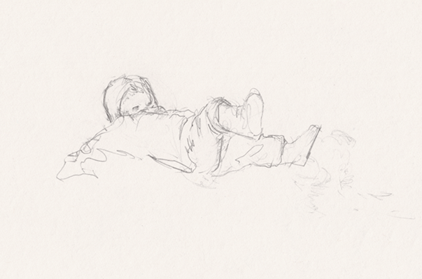 Drawing of Child Playing in the Snow