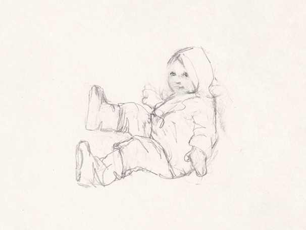 Drawing of a Child Sliding in the Snow