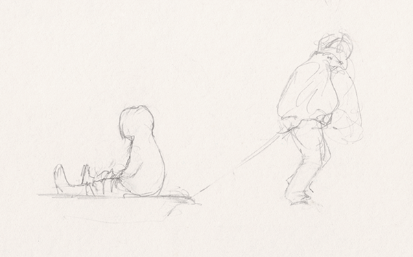 Drawing of Children Sledding