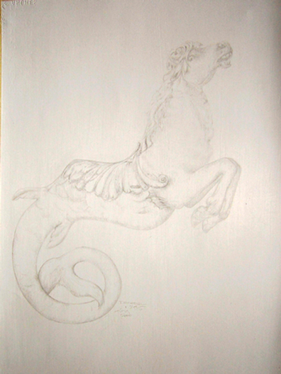 Silverpoint Drawing of a Carousel Seahorse