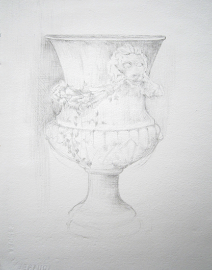 Silverpoint Drawing of a Garden Planter