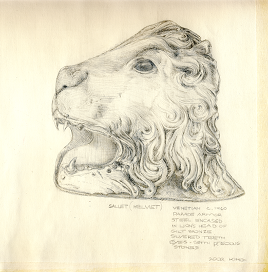 Silverpoint Drawing of the Lion Parade Helmet